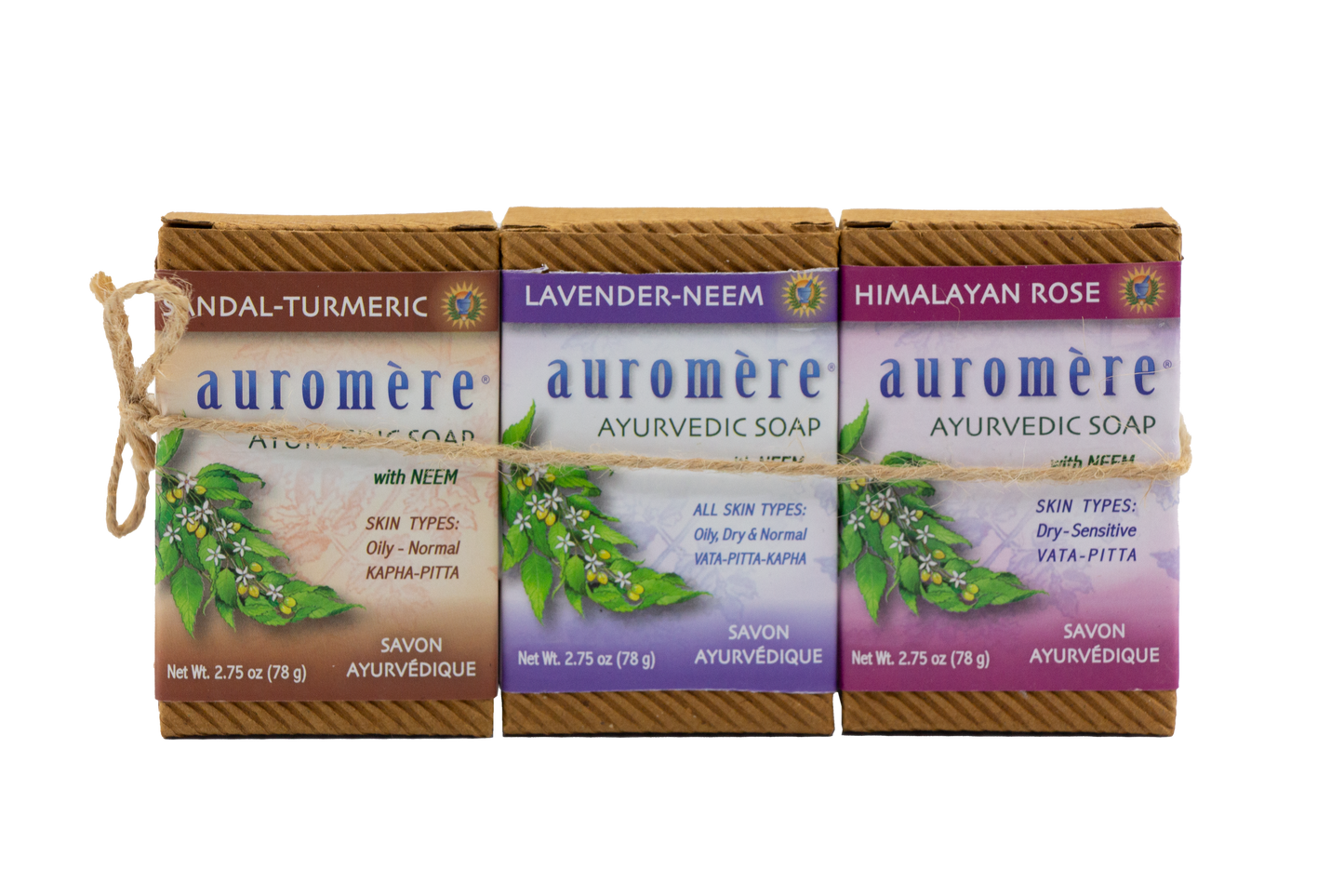 Auromere 3-Pack- Sandal Tumeric, Lavender Neem, Himalayan Rose